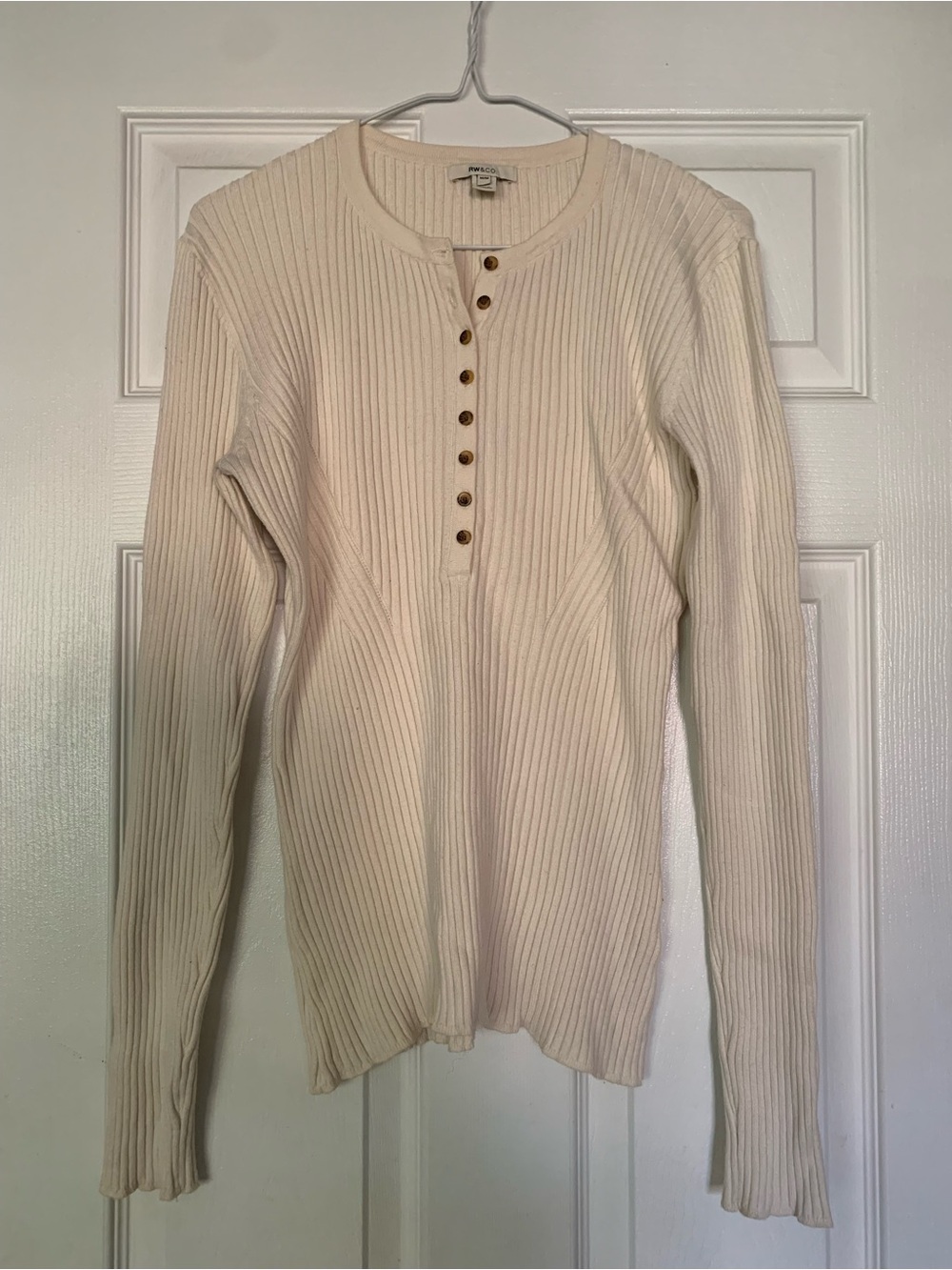 RW&CO. Cream Ribbed Henley Long-Sleeve Sweater